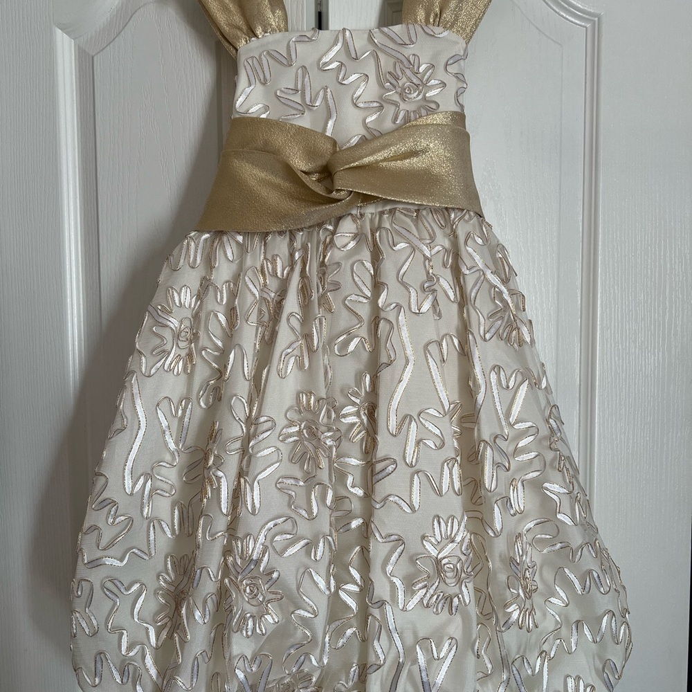Iris & Ivy Gold and Cream Floral Kids Dress